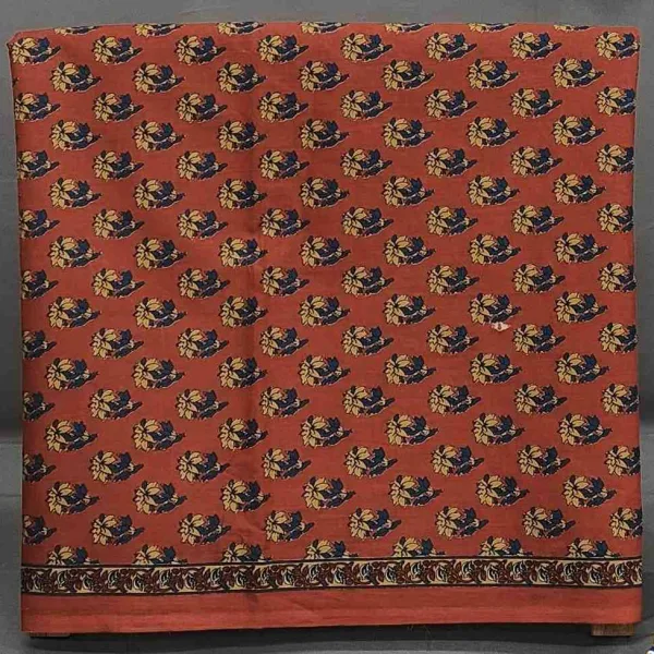 Rust Orange Cotton Block Print Unstitched Suit Set