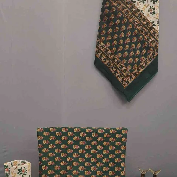 Deep Green Block Print Cotton Unstitched Suit
