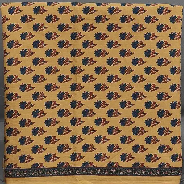 Mustard Beige Cotton Block Print Suit with Duppatta