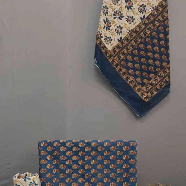 Royal Blue Block Print Cotton Unstitched Suit