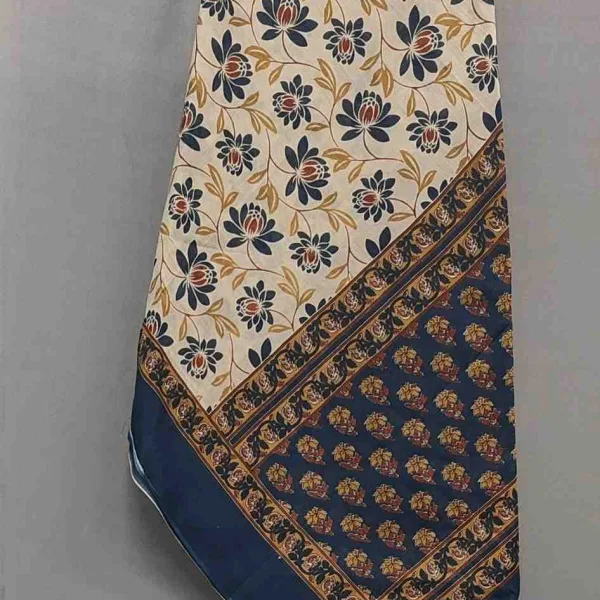 Royal Blue Block Print Cotton Unstitched Suit