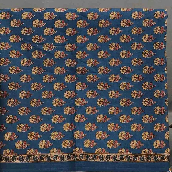 Royal Blue Block Print Cotton Unstitched Suit