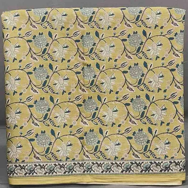 Lemon Yellow Cotton Printed Unstitched Dress Material