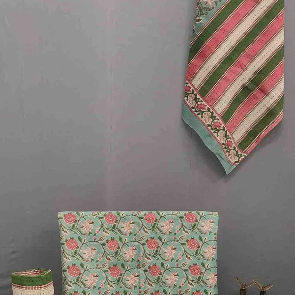 Mint Green Floral Cotton Unstitched Suit with Dupatta