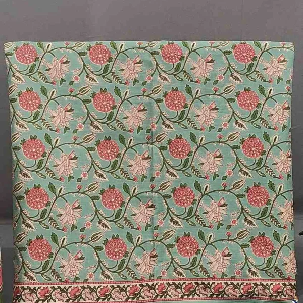 Mint Green Floral Cotton Unstitched Suit with Dupatta
