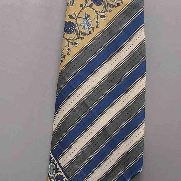 Beige Indigo Block Print Cotton Suit Set Unstitched