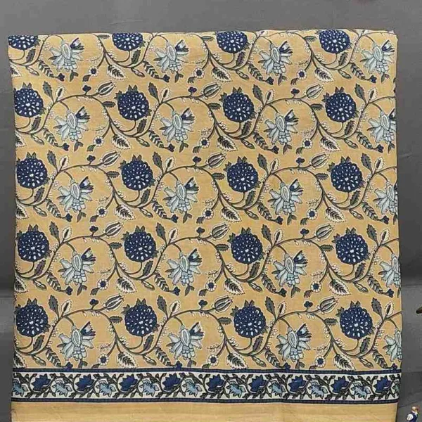 Beige Indigo Block Print Cotton Suit Set Unstitched