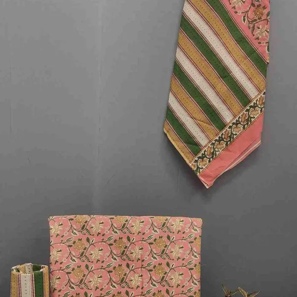 Peach Floral Cotton Unstitched Suit with Dupatta