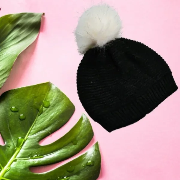 Winter Knit Beanie with Faux Fur Pom-Pom