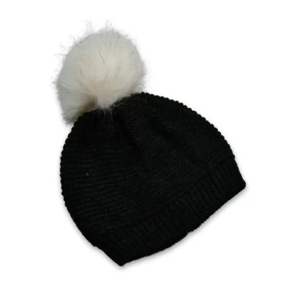 Winter Knit Beanie with Faux Fur Pom-Pom