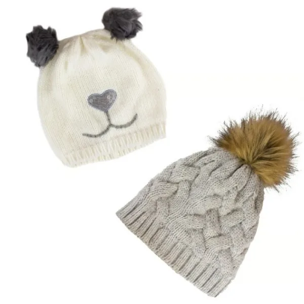 Women’s Knit Winter Beanie with Faux Fur Pom-Pom