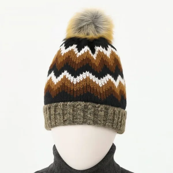 Winter Knitted Beanie with Faux Fur Pom-Pom
