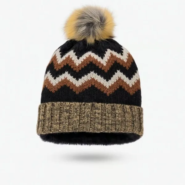 Winter Knitted Beanie with Faux Fur Pom-Pom