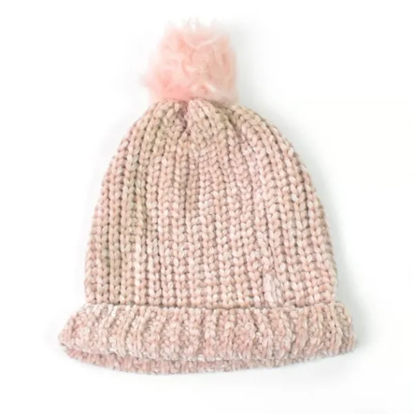 Women’s Winter Knit Beanie with Faux Fur Pom-Pom
