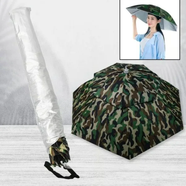 WinnXi Camouflage Umbrella Hat with Elastic Band – Hands-Free Sun & Rain Protection