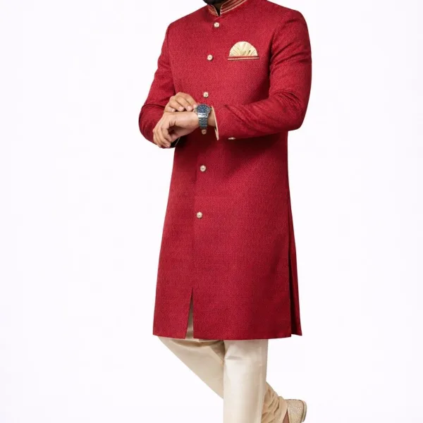 Men’s Indo-Western Sherwani in Premium Jacquard Silk – Designer Ethnic Wear