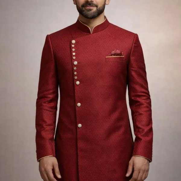 Men’s Indo-Western Sherwani in Rich Jacquard Fabric – Luxury Ethnic Wear