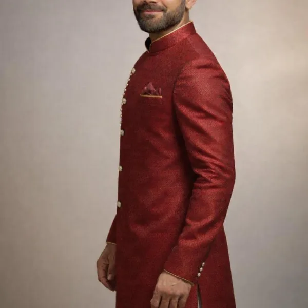 Men’s Indo-Western Sherwani in Rich Jacquard Fabric – Luxury Ethnic Wear