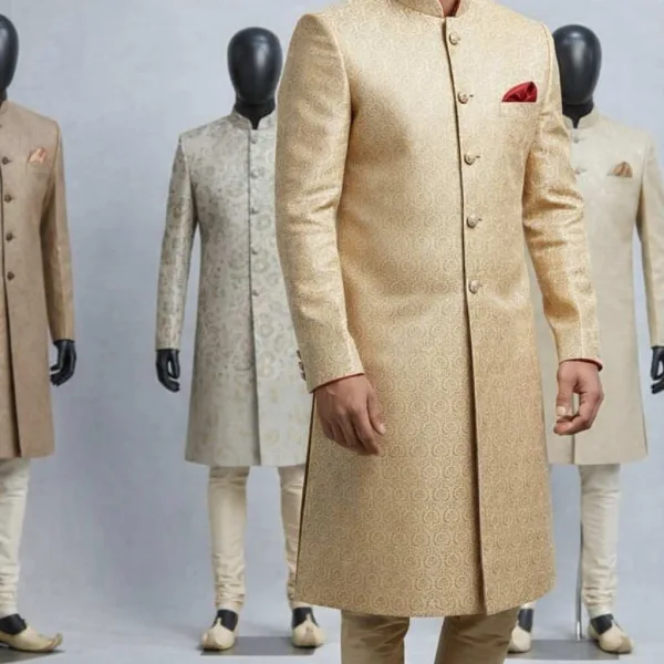 Men’s Designer Indo-Western Sherwani in Premium Jacquard Fabric – Festive Ethnic Wear
