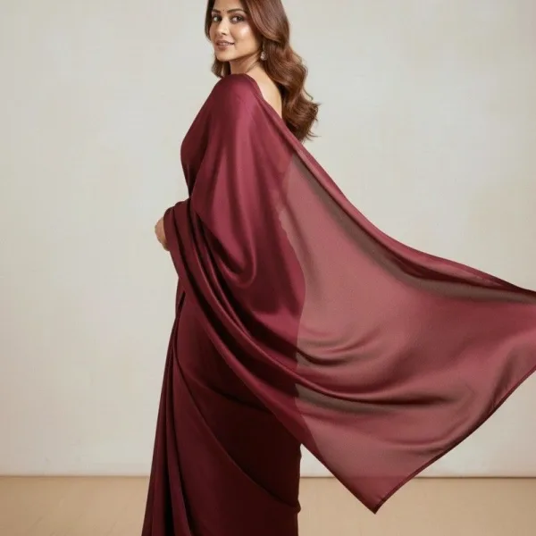 Pure Plain Satin Silk Saree with Matching Blouse Piece