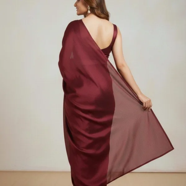 Pure Plain Satin Silk Saree with Matching Blouse Piece