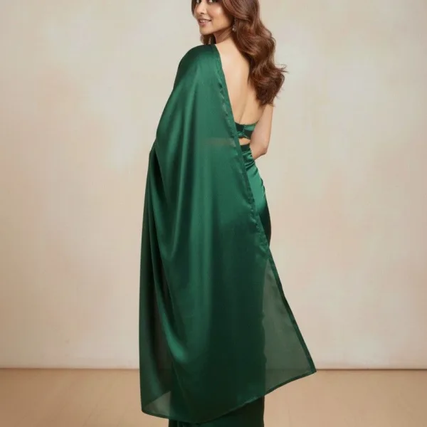 Pure Plain Satin Silk Saree with Matching Blouse Piece