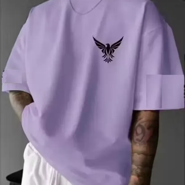 Men’s White Minimal Phoenix Graphic Printed Oversized T-Shirt – Cotton Casual Round Neck Streetwear Tee