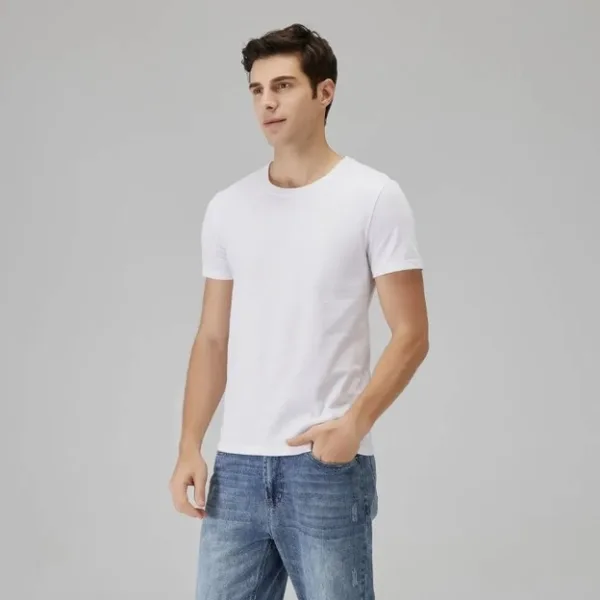 Men’s Plain White Cotton T-Shirt – Solid Casual Round Neck Regular Fit Basic Tee