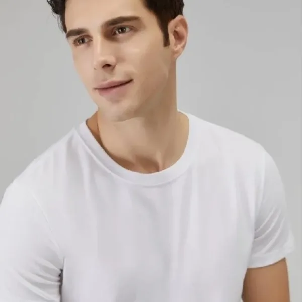 Men’s Plain White Cotton T-Shirt – Solid Casual Round Neck Regular Fit Basic Tee