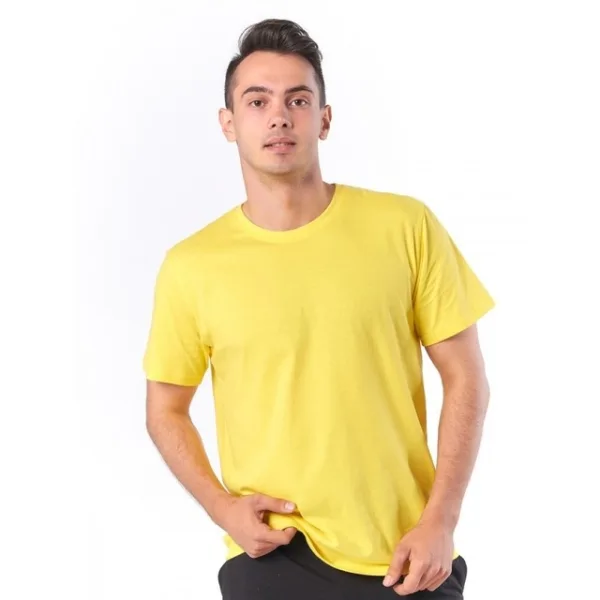 Men’s Plain Yellow Cotton T-Shirt – Solid Casual Round Neck Regular Fit Basic Tee