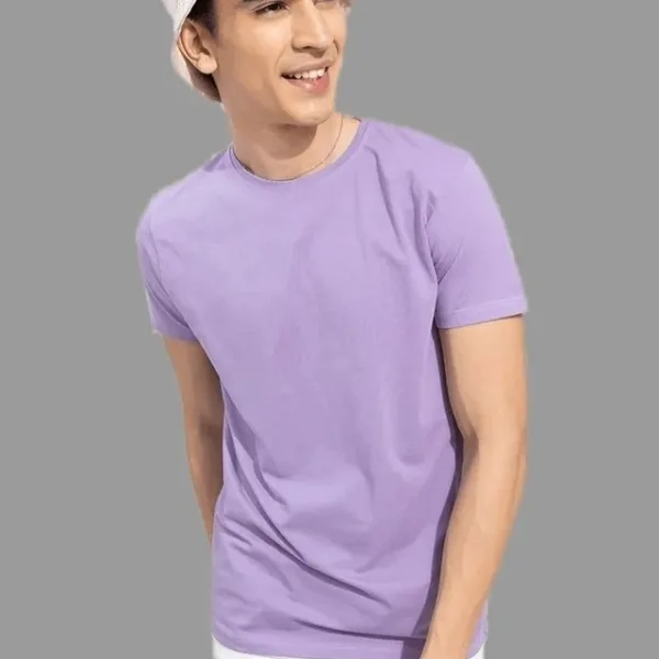 Men’s Plain Lavender Cotton T-Shirt – Solid Casual Round Neck Regular Fit Basic Tee