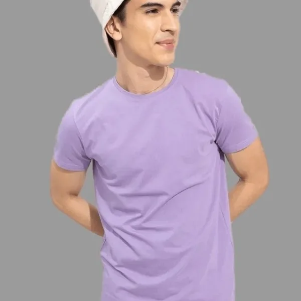Men’s Plain Lavender Cotton T-Shirt – Solid Casual Round Neck Regular Fit Basic Tee