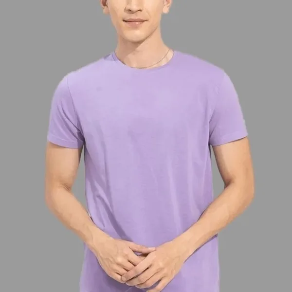 Men’s Plain Lavender Cotton T-Shirt – Solid Casual Round Neck Regular Fit Basic Tee