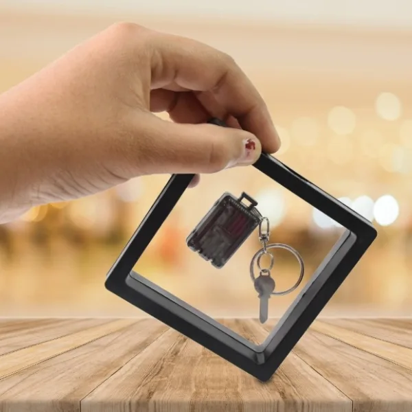 Suitcase Shape Nail Clipper Keychain With Key & 3D Floating Frame Display Case (1 Set)