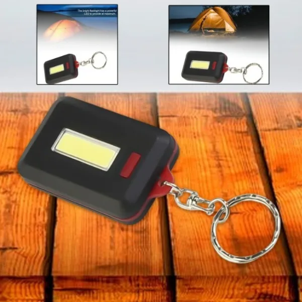 LED Keychain COB Light with Hook & Loop Sticker. 3 Light Modes (1 Pc / Battery Not Included)