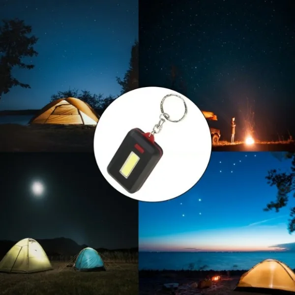 LED Keychain COB Light with Hook & Loop Sticker. 3 Light Modes (1 Pc / Battery Not Included)