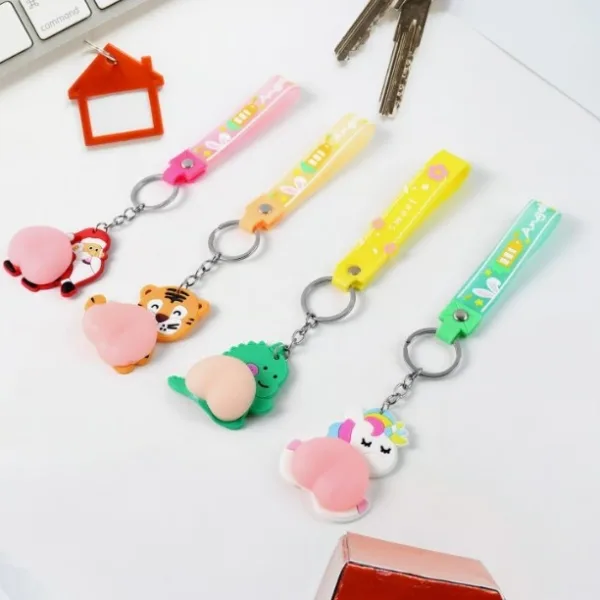 Silicone Keychain with Wrist Strap & Squeeze Toy (1 Pc Mix design)