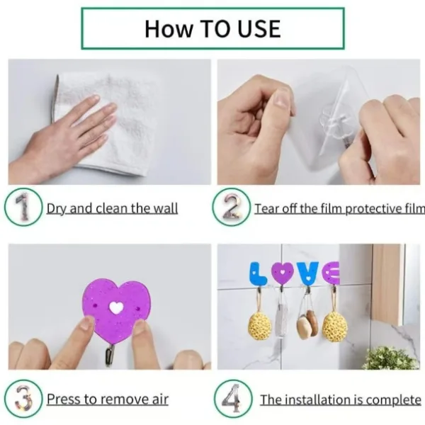 Love Shape Self Adhesive Hooks