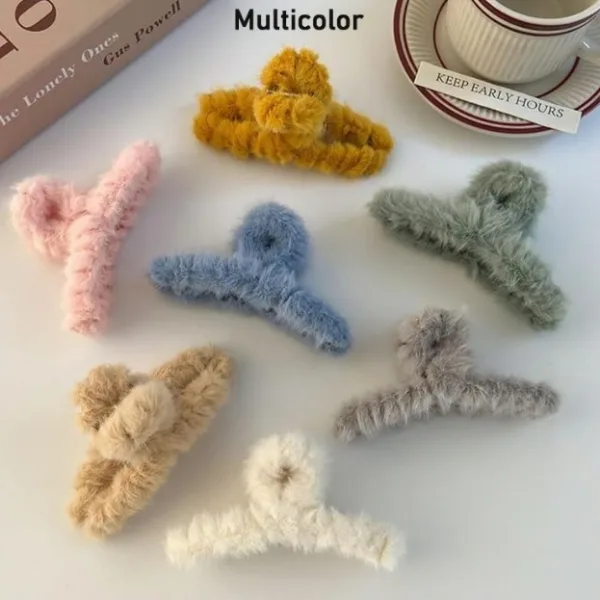 Large Plush Hair Claw Clips, Plastic Fluffy Hair Claw Hair