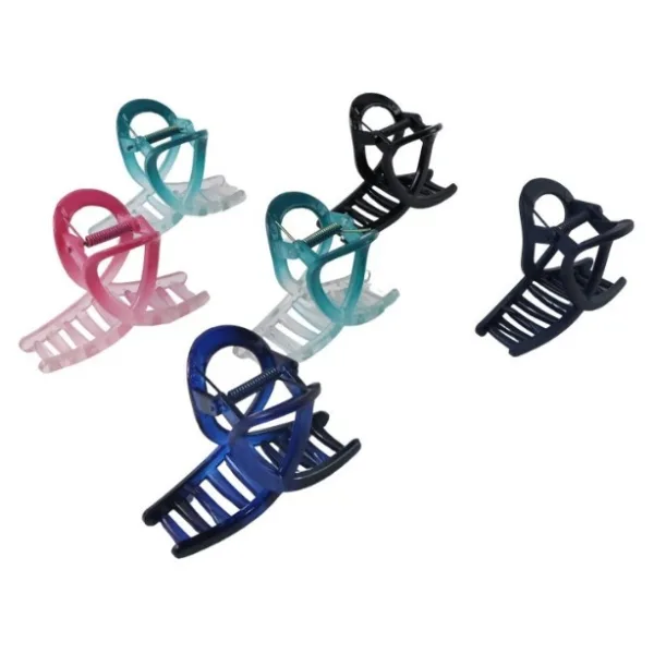 Plastic Hair Clamp Grip, Simple Matte Hair Barrette Clamp (12 Pc / Mix Design)