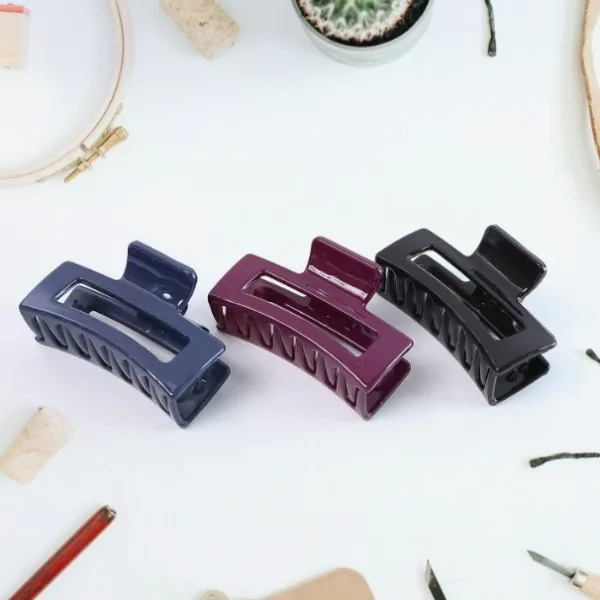 Matte Finish Rectangle Hair Claw Clip for Women and Girls – Assorted Color Pack – 12 Pc