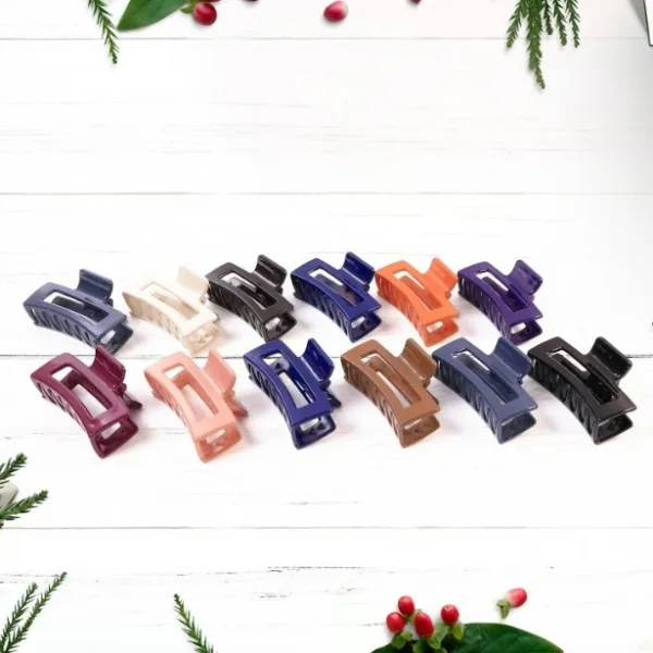 Matte Finish Rectangle Hair Claw Clip for Women and Girls – Assorted Color Pack – 12 Pc