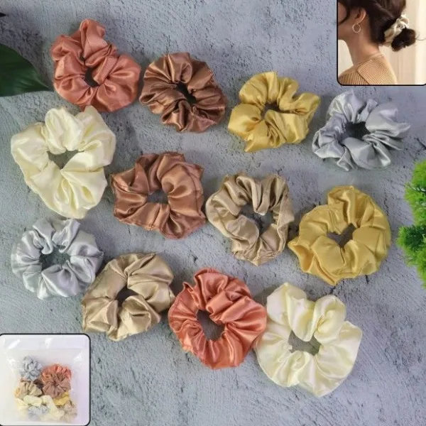 Premium Satin Hair Scrunchies / Elastic Hair Ties for Women & Girls (12 Pc)