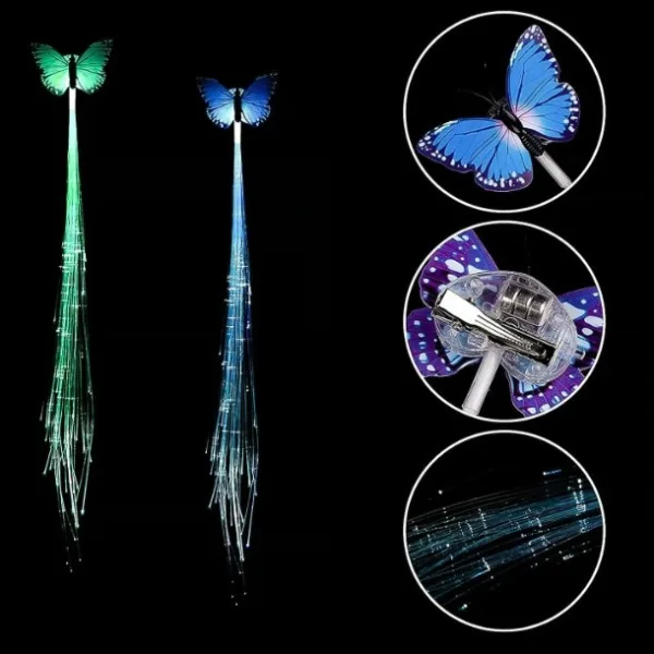 LED Butterfly Hair Braid Clip (Mix Color, 1 Pc)