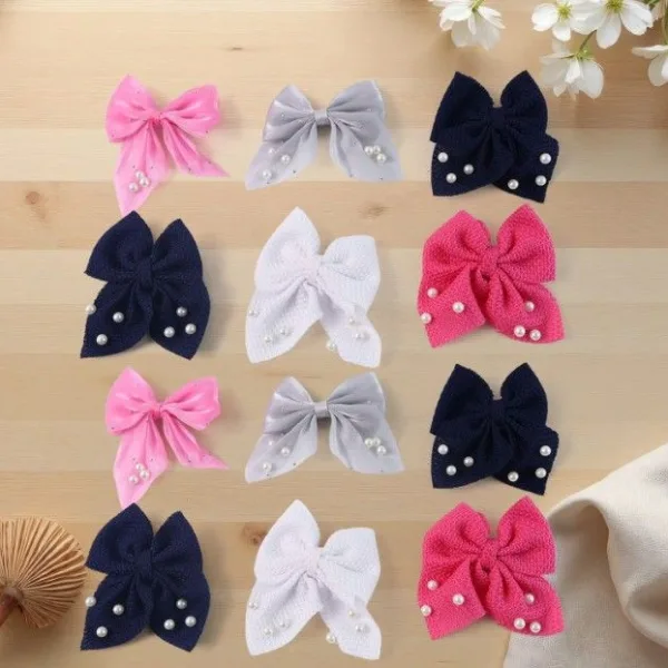 Hair Bow Knot Clip Suitable For Girls (12 Pc / Multicolour & Mix Design) Hair accessories