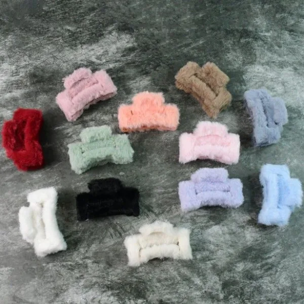 Big-Size Soft Faux Fur Hair Claw Clips (12 Pc)