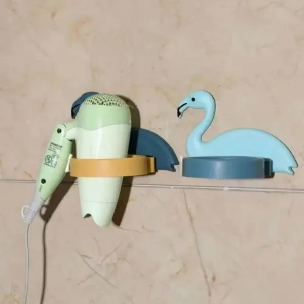 Hair Dryer Wall Mount Holder, Organiser Stand with Hooks for Bathroom Storage