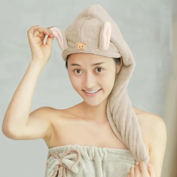 Cute Animal Ear Hooded Hair Drying Towel Wrap (1 Pc)