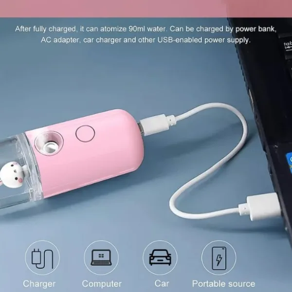 Portable Mini Facial Steamer – USB Rechargeable Nano Mist Sprayer with Cute Cartoon Design