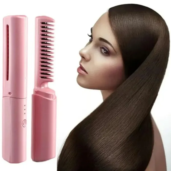 Rechargeable Mini Hair Straightener, Travel Portable USB Charging Cordless Hair Straightener Bursh, Three Temperature Adjustments Flat Iron Comb (1 Pc)